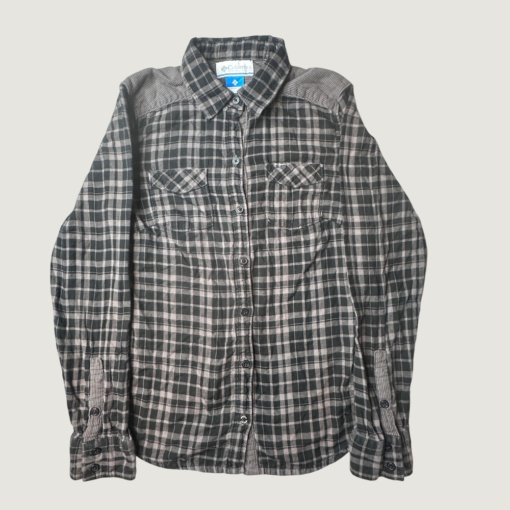 Columbia Shirt Womens S Black Brown Plaid AL7073 Flannel Style Corduroy Trim